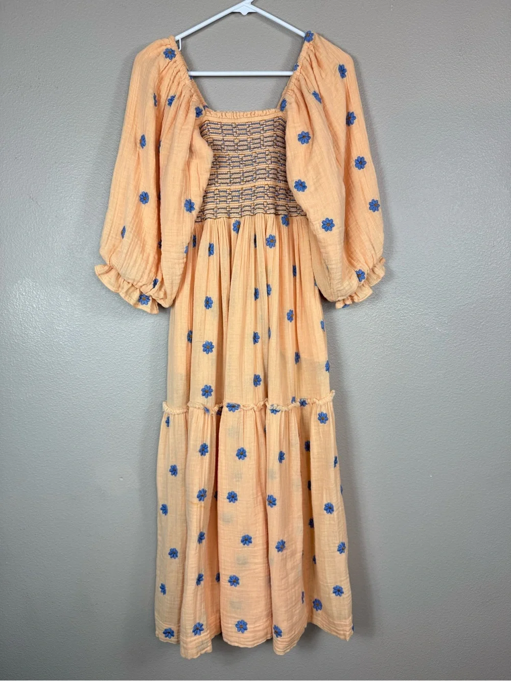 Free People Dahlia Embroidered Maxi dress Coral Strands Combo Orange Blue D
